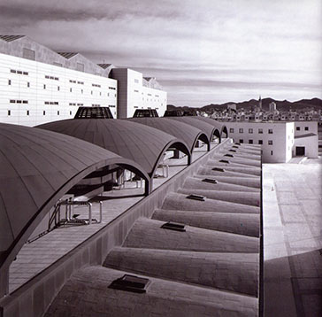  Las cinco cúpulas vaídas de acero cortén que protegen las instalaciones de los quirófanos en el hospital de Manacor.